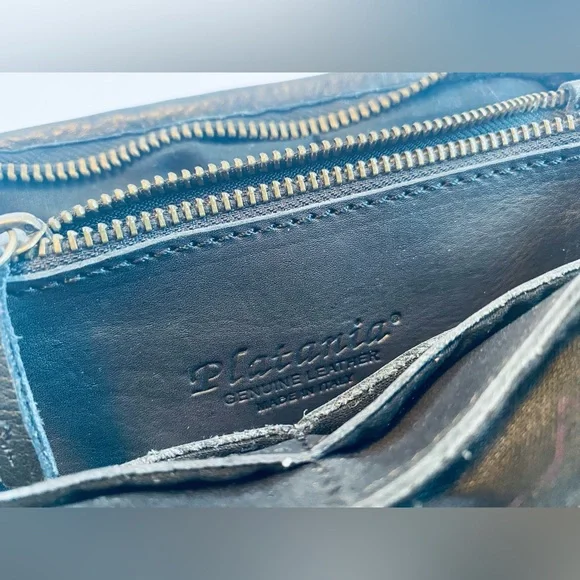 Plantania Genuine Italian Leather Basket Weave Black Wallet/ Wristlet - Picture 2 of 6